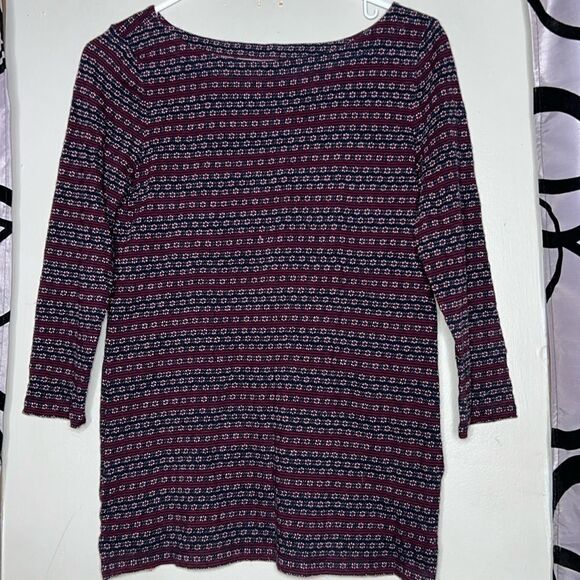 Loft size XS wine print 3/4 sleeve boatneck striped top - Picture 1 of 6